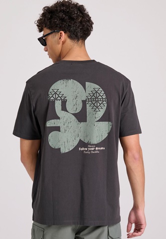 FUNKY BUDDHA-Ανδρικό t-shirt FUNKY BUDDHA FBM009-069-04 ανθρακί