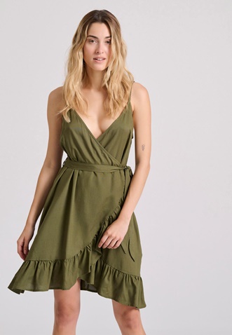 FUNKY BUDDHA-Γυναικείο mini φόρεμα FUNKY BUDDHA FBL009-103-13 λαδί 