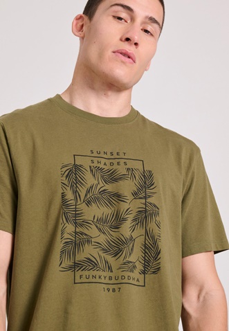 FUNKY BUDDHA-Ανδρικό t-shirt FUNKY BUDDHA FBM009-065-04 χακί