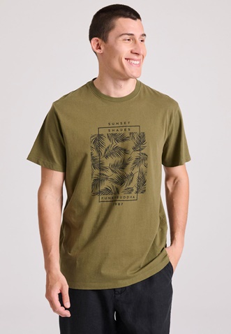 FUNKY BUDDHA-Ανδρικό t-shirt FUNKY BUDDHA FBM009-065-04 χακί