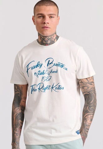 FUNKY BUDDHA-Ανδρικό t-shirt FUNKY BUDDHA FBM009-097-04 λευκό