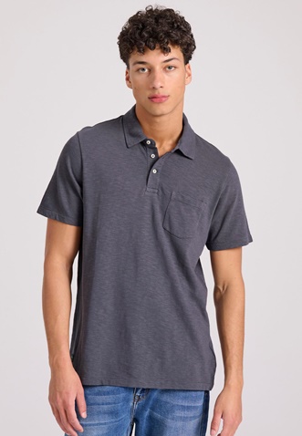 FUNKY BUDDHA-Ανδρική polo μπλούζα FUNKY BUDDHA Garment dyed FBM009-011-11 ανθρακί