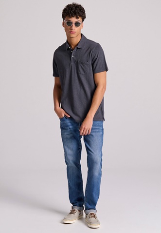 FUNKY BUDDHA-Ανδρική polo μπλούζα FUNKY BUDDHA Garment dyed FBM009-011-11 ανθρακί