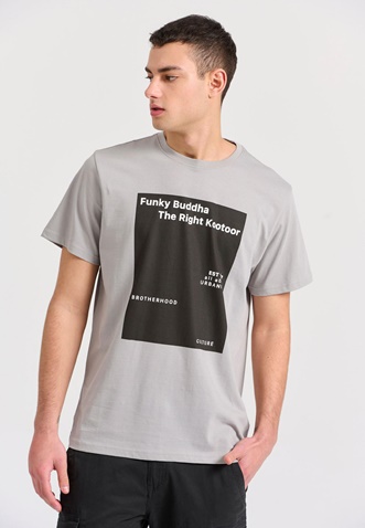 FUNKY BUDDHA-Ανδρικό t-shirt FUNKY BUDDHA FBM009-311-04 γκρι 
