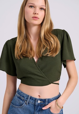 FUNKY BUDDHA-Γυναικείο cropped top FUNKY BUDDHA FBL009-121-17 χακί