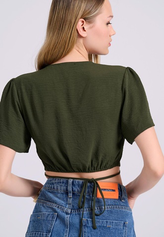 FUNKY BUDDHA-Γυναικείο cropped top FUNKY BUDDHA FBL009-121-17 χακί