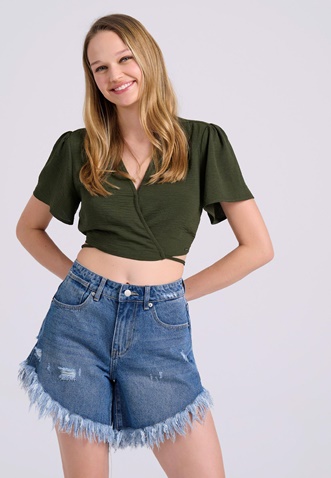 FUNKY BUDDHA-Γυναικείο cropped top FUNKY BUDDHA FBL009-121-17 χακί