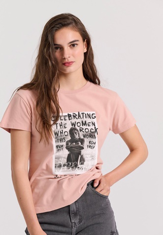 FUNKY BUDDHA-Γυναικείο t-shirt FUNKY BUDDHA  FBL009-124-04 ροζ
