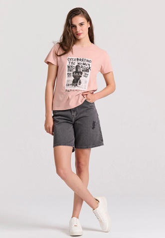 FUNKY BUDDHA-Γυναικείο t-shirt FUNKY BUDDHA  FBL009-124-04 ροζ