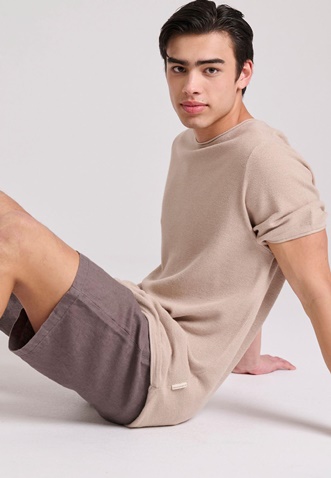 FUNKY BUDDHA-Ανδρική λινή chino βερμούδα FUNKY BUDDHA  FBM009-009-03 καφέ 