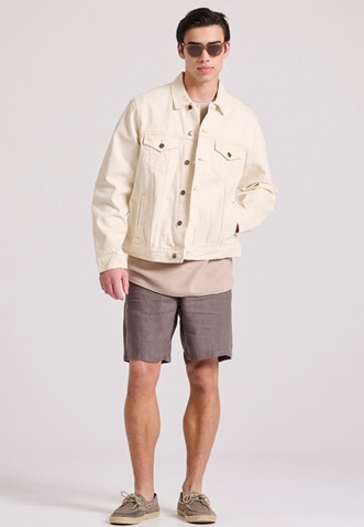 FUNKY BUDDHA-Ανδρική λινή chino βερμούδα FUNKY BUDDHA  FBM009-009-03 καφέ 