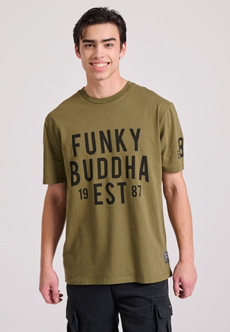 FUNKY BUDDHA-Ανδρικό t-shirt FUNKY BUDDHA FBM009-099-04 λαδί 