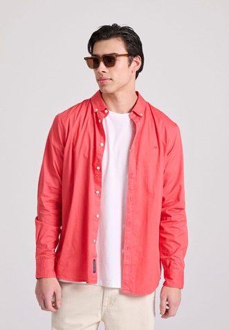 FUNKY BUDDHA-Ανδρικό πουκάμισο FUNKY BUDDHA garment dyed FBM009-015-05 κόκκινο 