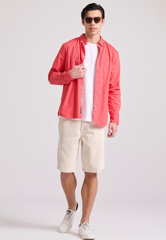 FUNKY BUDDHA-Ανδρικό πουκάμισο FUNKY BUDDHA garment dyed FBM009-015-05 κόκκινο 