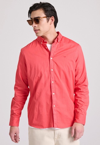 FUNKY BUDDHA-Ανδρικό πουκάμισο FUNKY BUDDHA garment dyed FBM009-015-05 κόκκινο 