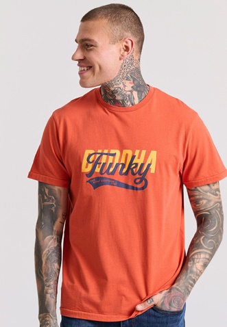 FUNKY BUDDHA-Ανδρικό t-shirt FUNKY BUDDHA FBM009-040-04 πορτοκαλί 