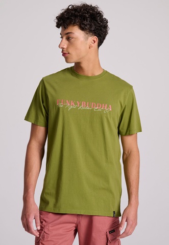 FUNKY BUDDHA-Ανδρικό t-shirt FUNKY BUDDHA FBM009-095-04 λαδί
