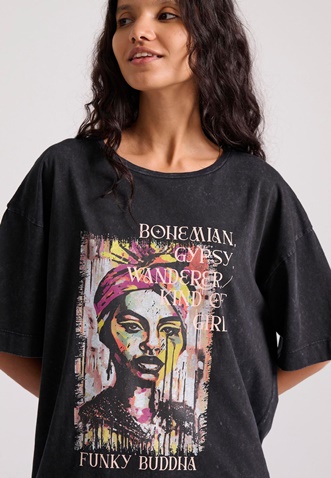 FUNKY BUDDHA-Γυναικείο t-shirt  FUNKY BUDDHA FBL009-121-04 μαύρο