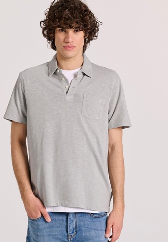 FUNKY BUDDHA-Ανδρικό polo μπλούζα  FUNKY BUDDHA Garment dyed FBM009-011-11 γκρι