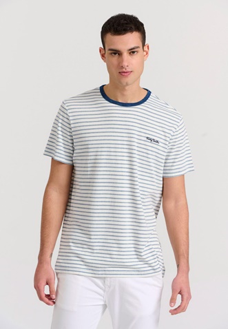 FUNKY BUDDHA-Ανδρική κοντομάνικη  μπλούζα FUNKY BUDDHA FBM009-313-04 λευκό ριγέ μπλε