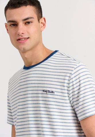FUNKY BUDDHA-Ανδρική κοντομάνικη  μπλούζα FUNKY BUDDHA FBM009-313-04 λευκό ριγέ μπλε