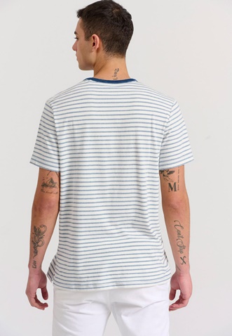 FUNKY BUDDHA-Ανδρική κοντομάνικη  μπλούζα FUNKY BUDDHA FBM009-313-04 λευκό ριγέ μπλε