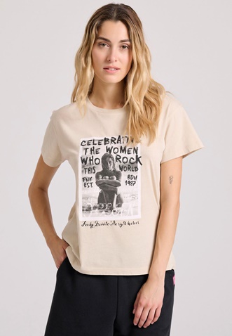 FUNKY BUDDHA-Γυναικείο t-shirt  FUNKY BUDDHA FBL009-124-04 μπεζ 