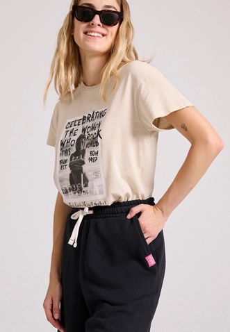 FUNKY BUDDHA-Γυναικείο t-shirt  FUNKY BUDDHA FBL009-124-04 μπεζ 