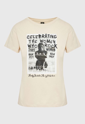 FUNKY BUDDHA-Γυναικείο t-shirt  FUNKY BUDDHA FBL009-124-04 μπεζ 