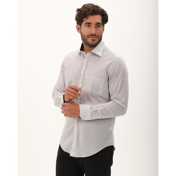 Ανδρικό πουκάμισο DORS 1005043 λευκό γκρι ριγέ Ανδρικά