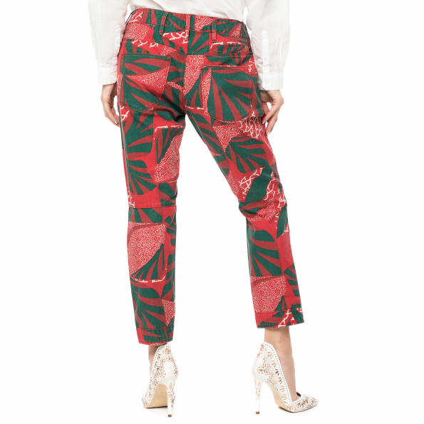 Γυναικείο παντελόνι G-STAR RAW 5622 Elwood X25 3D Boyfriend κόκκινο με print Γυναικεία