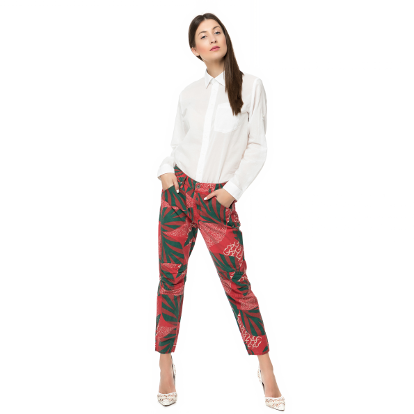 Γυναικείο παντελόνι G-STAR RAW 5622 Elwood X25 3D Boyfriend κόκκινο με print Γυναικεία