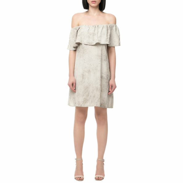 Γυναικείο μίνι off the shoulder φόρεμα LA DOLLS εκρού