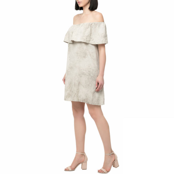 Γυναικείο μίνι off the shoulder φόρεμα LA DOLLS εκρού Γυναικεία