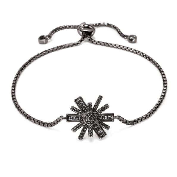 Γυναικείο ασημένιο βραχιόλι FOLLI FOLLIE STAR FLOWER μαύρο