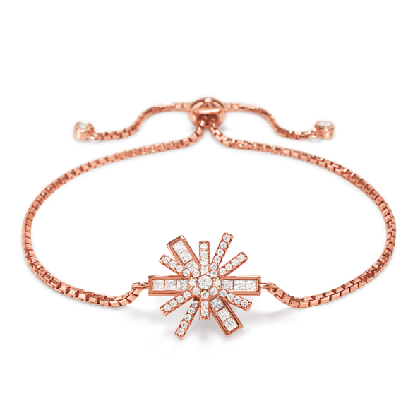 Γυναικείο ασημένιο βραχιόλι FOLLI FOLLIE STAR FLOWER ροζ χρυσό