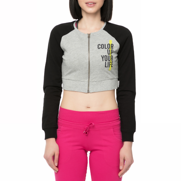 Γυναικεία crop ζακέτα Bodytalk COLORUPW γκρι-μαύρη