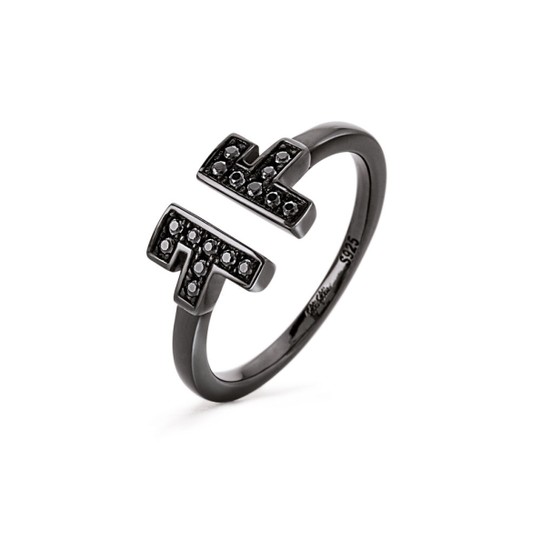 Γυναικείο ασημένιο δαχτυλίδι FOLLI FOLLIE My FF Black Flash Plated 