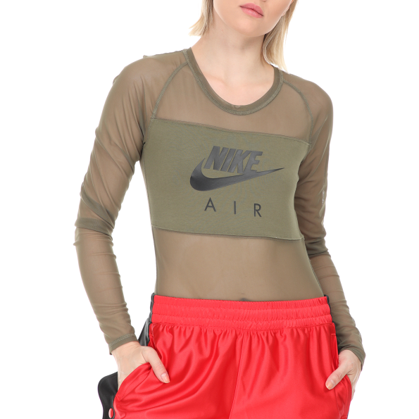 Γυναικείο κορμάκι NIKE NSW AIR BODYSUIT LS MESH χακί