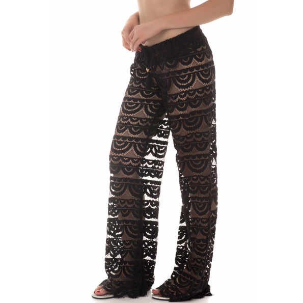 Γυναικεία παντελόνα PILYQ MALIBU LACE μαύρη Γυναικεία
