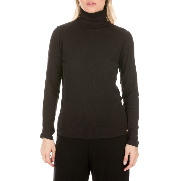 Γυναικεία μπλούζα ζιβάγκο COTTON CANDY RIB TURTLENECK μαύρη