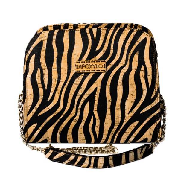 Γυναικεία τσάντα ώμου APOXYLO CHAIN ZEBRA εκρού μαύρη