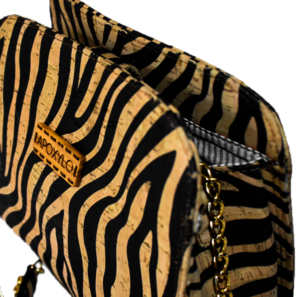 Γυναικεία τσάντα ώμου APOXYLO CHAIN ZEBRA εκρού μαύρη Γυναικεία