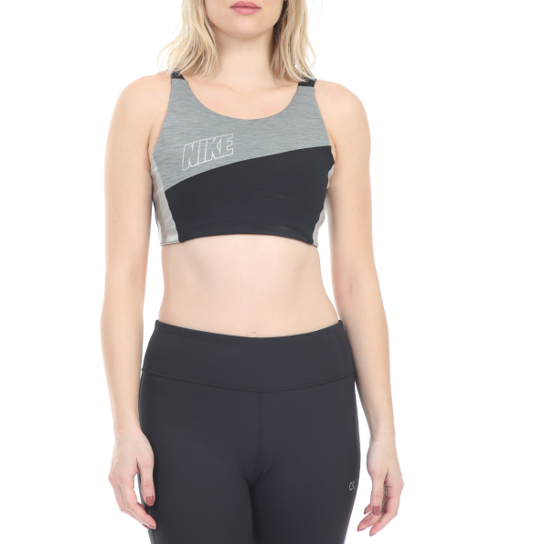 Γυναικείο μπουστάκι NIKE SWOOSH MTLC LOGO BRA PAD γκρί-μαύρο