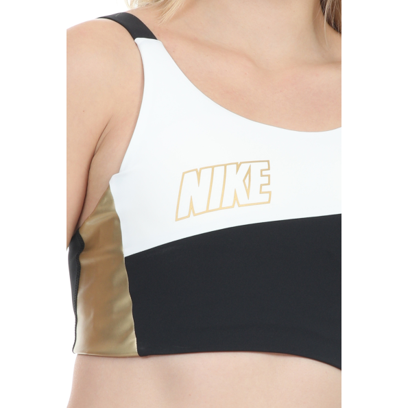 Γυναικείο μπουστάκι  NIKE SWOOSH MTLC LOGO BRA PAD λευκό-μαύρο Γυναικεία
