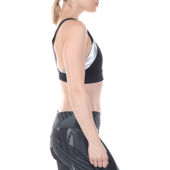 Γυναικείο αθλητικό μπουστάκι NIKE INDY METALLIC LOGO BRA μαύρο ασημί Γυναικεία