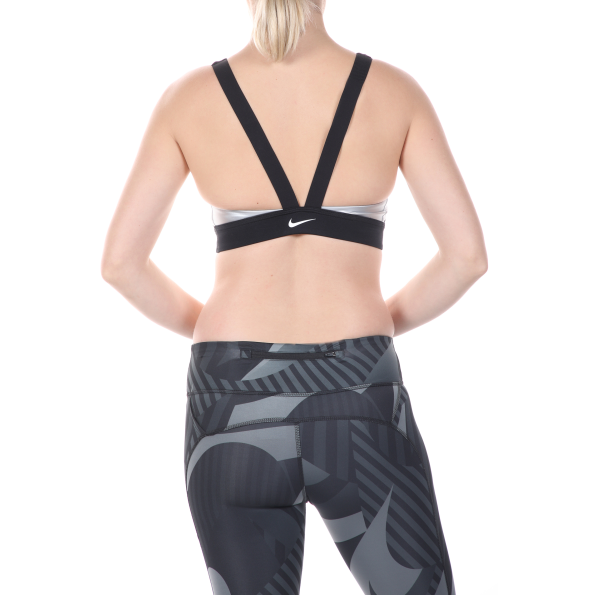 Γυναικείο αθλητικό μπουστάκι NIKE INDY METALLIC LOGO BRA μαύρο ασημί Γυναικεία