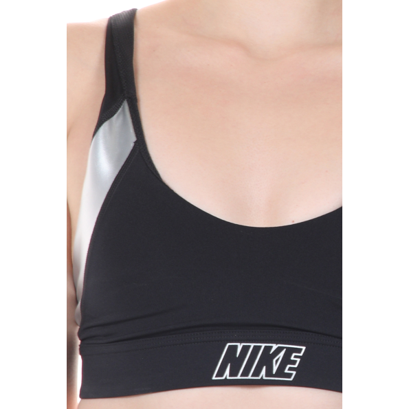 Γυναικείο αθλητικό μπουστάκι NIKE INDY METALLIC LOGO BRA μαύρο ασημί Γυναικεία