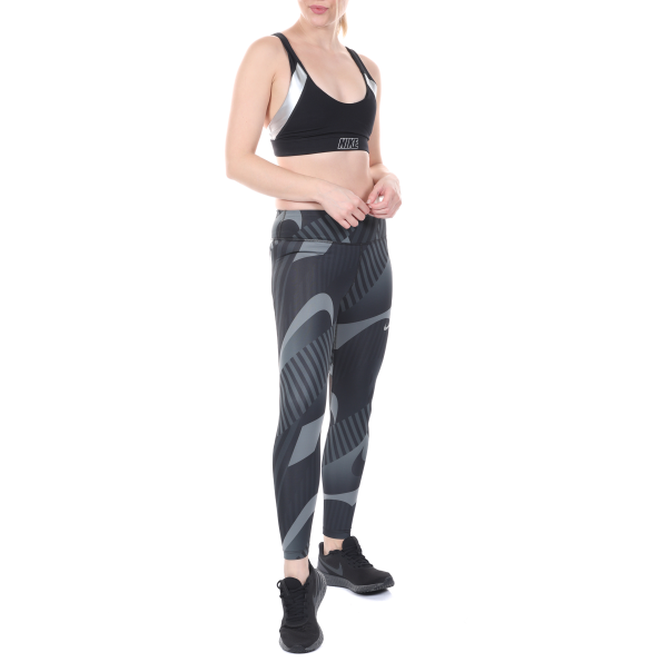 Γυναικείο αθλητικό μπουστάκι NIKE INDY METALLIC LOGO BRA μαύρο ασημί Γυναικεία