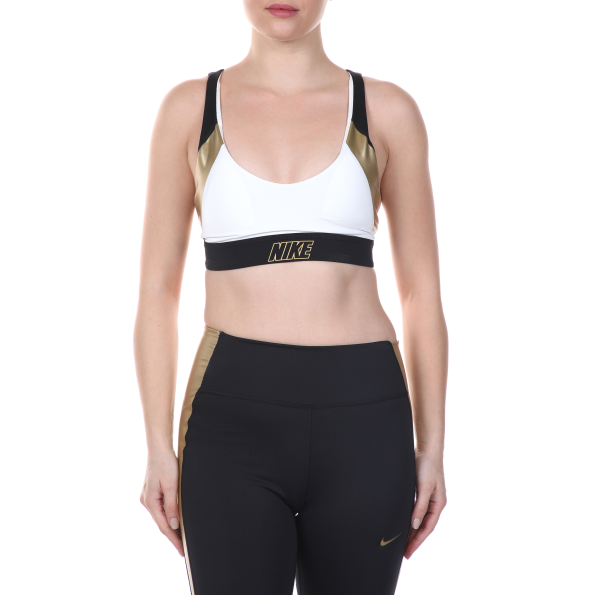 Γυναικείο αθλητικό μπουστάκι NIKE INDY METALLIC LOGO BRA λευκό